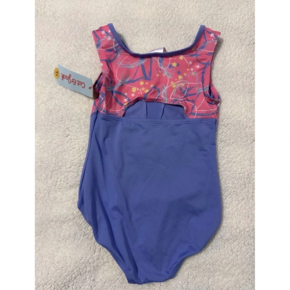 Cat & Jack Girls Gymnastics Leotard Periwinkle Blue Pink Rhinestone Size S 6/7